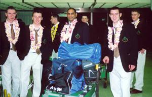 The garlands are out for a tired Irish Under l9 squad as they arrive at Colombo Airport