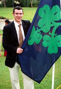 Ireland captain, Peter Shields, displays the Irish Cricket Union flag prior to the Opening Ceremony