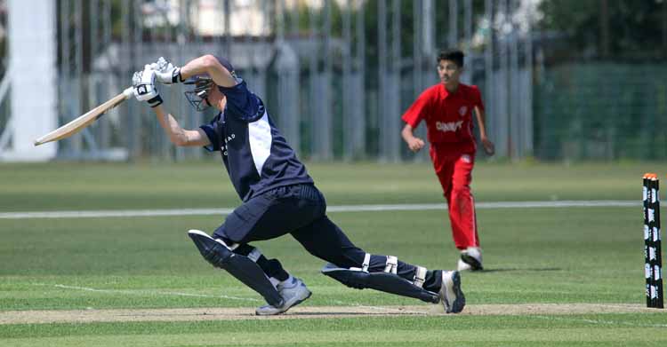 Finlay McCreath during his innings of 90 against Denmark (© CricketEurope)