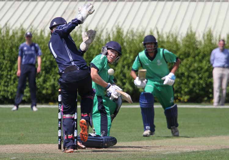 Ireland captain Harry Tector reverses sweeps against Scotland in the deciding match of the tournament (© CricketEurope)