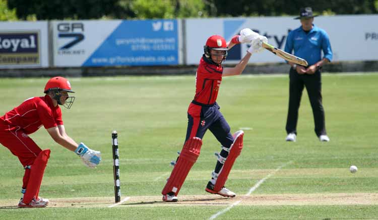 Harry Carlyon batting for Jersey against Denmark (© CricketEurope)