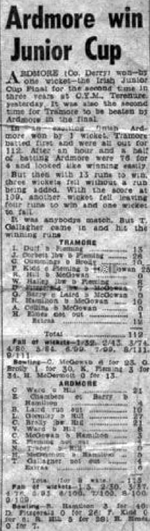 Scorecard for 1962 Irish Junior Cup