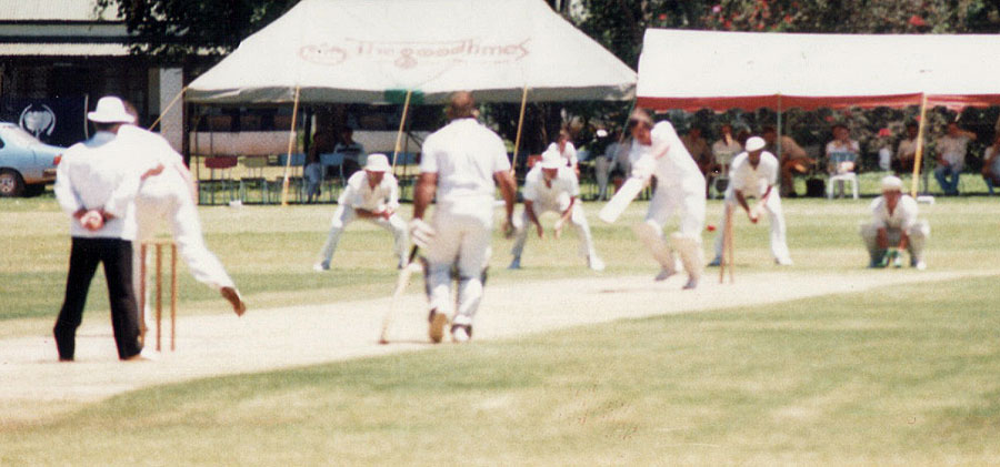 A wicket for Hugh Milling against Matableleland Districts at Turk Mine