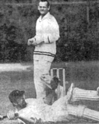 Ivan Anderson ttakes a tumble during his 198 not out against Canada