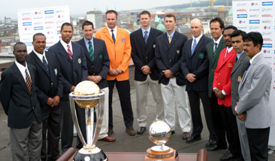 The twelve captains with the ICC Trophy and World Cup prior to the tournament